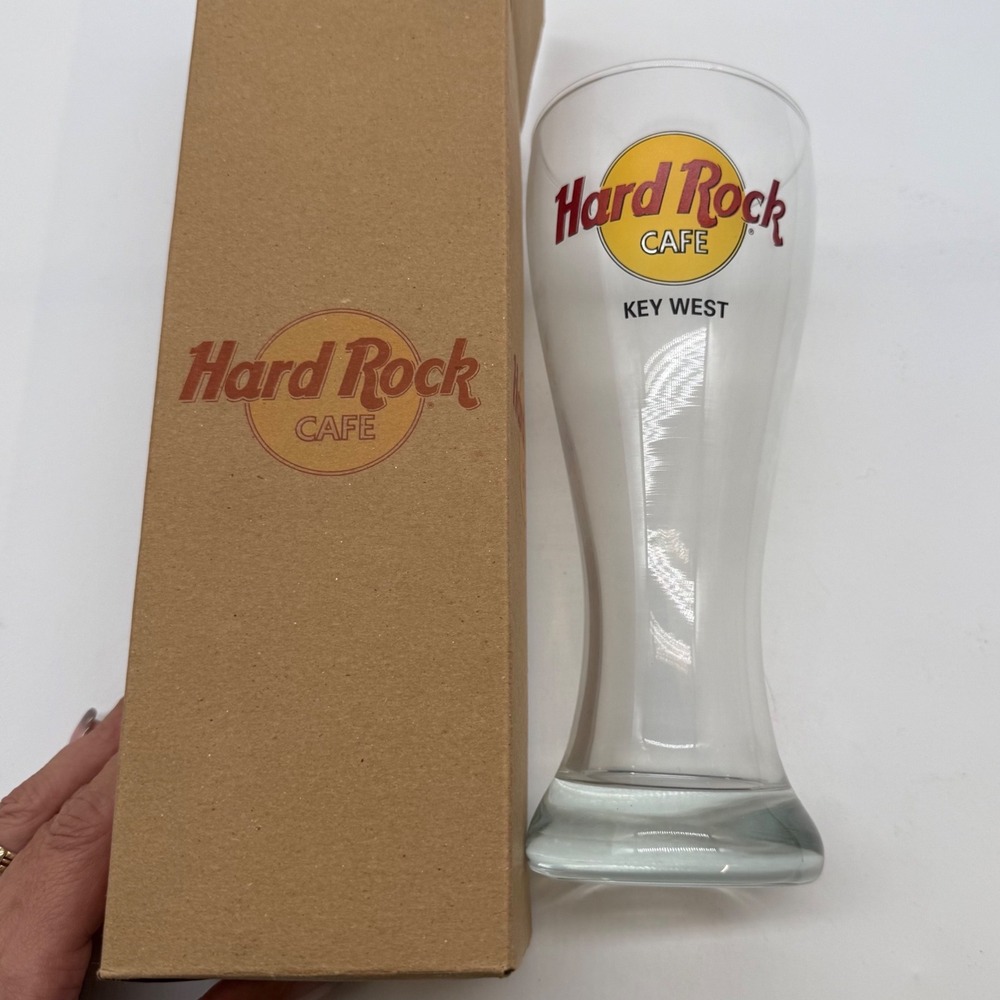 Hard Rock Cafe Key West Pilsner Glass Clear Logo Beer Souvenir with Box